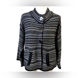Dressbarn Women’s Mock Neck Grey/ Black Marled Textured Bell Sleeve Cardigan